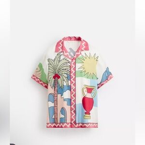 Zara Multicolor Graphic Button-Down Shirt
